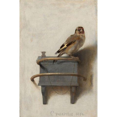 The Goldfinch Gold Ornate Wood Framed Art Print with Double Matting by Fabritius, Carel