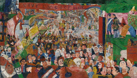 Christs Entry into Brussels in 1889 Black Ornate Wood Framed Art Print with Double Matting by Ensor, James