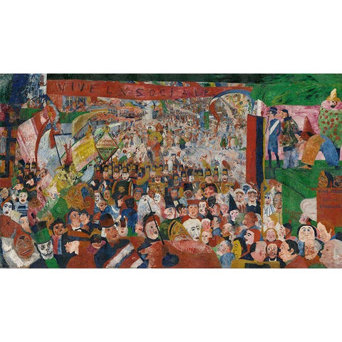 Christs Entry into Brussels in 1889 Gold Ornate Wood Framed Art Print with Double Matting by Ensor, James