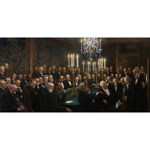 A meeting in the Royal Danish Academy of Sciences and Letters Black Modern Wood Framed Art Print with Double Matting by Kroyer, Peder Severin