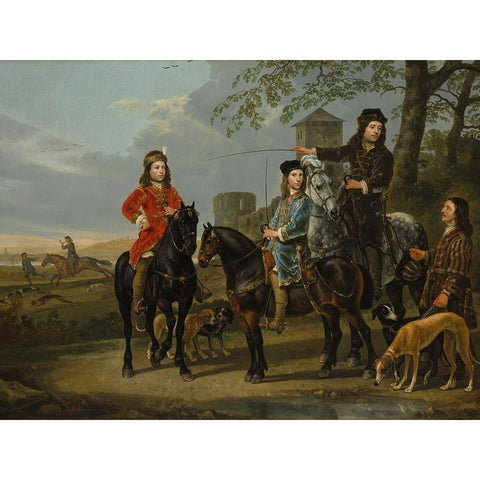 Equestrian Portrait of Cornelis and Michiel Pompe van Meerdervoort Gold Ornate Wood Framed Art Print with Double Matting by Cuyp, Aelbert