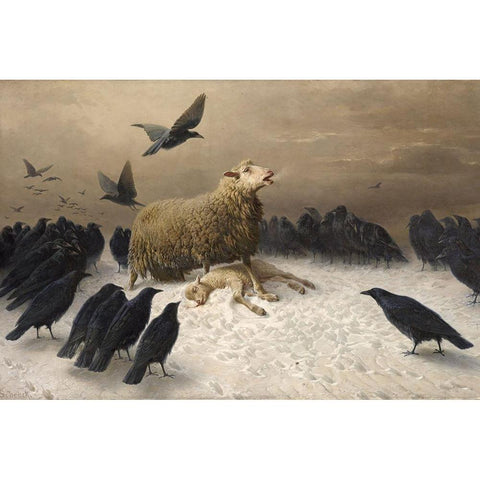 Anguish Black Modern Wood Framed Art Print with Double Matting by Schenck, August Friedrich