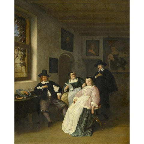 The De Goyer family and the painter Black Modern Wood Framed Art Print with Double Matting by Ostade, Adriaen van