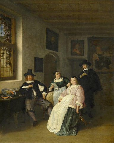 The De Goyer family and the painter White Modern Wood Framed Art Print with Double Matting by Ostade, Adriaen van