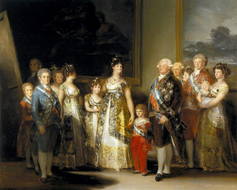 Charles IV of Spain and His Family Black Ornate Wood Framed Art Print with Double Matting by Goya, Francisco