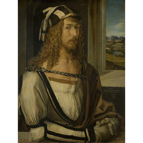Self-portrait White Modern Wood Framed Art Print by Durer, Albrecht