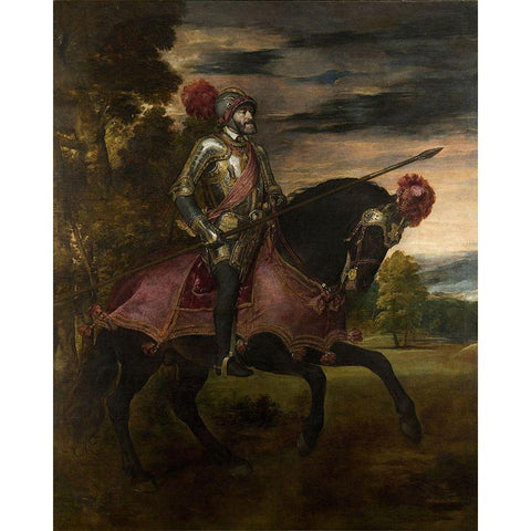 Equestrian Portrait of Charles V White Modern Wood Framed Art Print by Titian