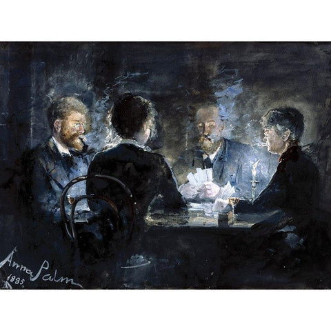 A game of Lhombre in Brondums Hotel Black Modern Wood Framed Art Print by Palm de Rosa, Anna