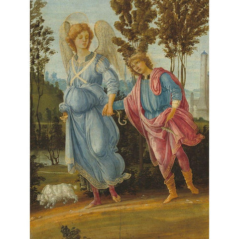 Tobias and the Angel White Modern Wood Framed Art Print by Lippi, Filippino