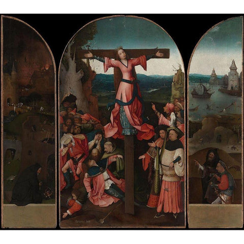 Triptych of the crucified Martyr White Modern Wood Framed Art Print by Bosch, Hieronymus