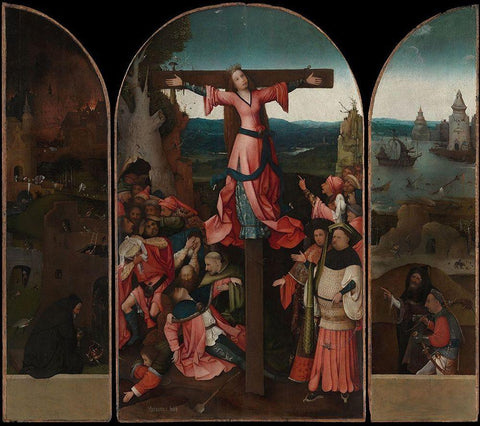 Triptych of the crucified Martyr Black Ornate Wood Framed Art Print with Double Matting by Bosch, Hieronymus