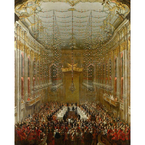 Wedding Supper Gold Ornate Wood Framed Art Print with Double Matting by van Meytens, Martin