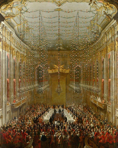 Wedding Supper Black Ornate Wood Framed Art Print with Double Matting by van Meytens, Martin