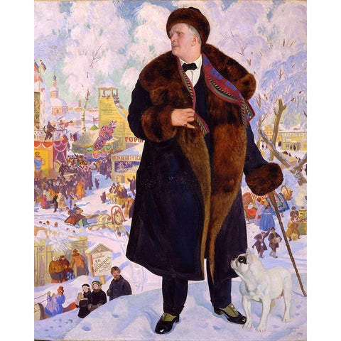 Portrait of Fyodor Chaliapin Black Modern Wood Framed Art Print with Double Matting by Kustodiev, Boris