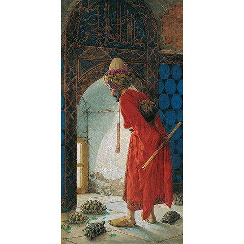 The Tortoise Trainer Gold Ornate Wood Framed Art Print with Double Matting by Bey, Osman Hamdi