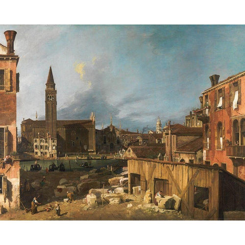 The Stonemasons Yard Gold Ornate Wood Framed Art Print with Double Matting by Canaletto