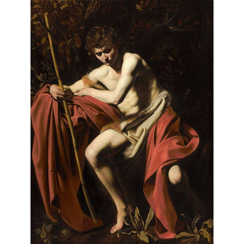 Saint John the Baptist in the Wilderness White Modern Wood Framed Art Print by Caravaggio