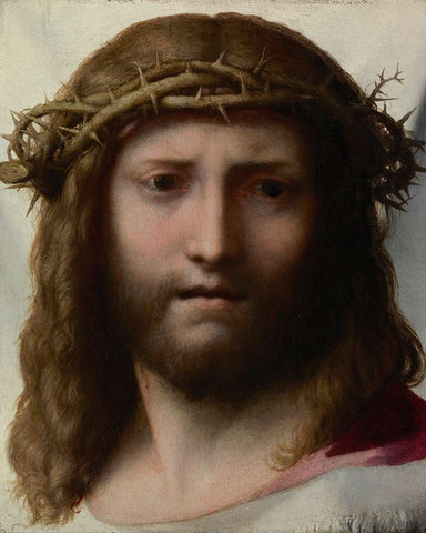 Head of Christ White Modern Wood Framed Art Print with Double Matting by Correggio