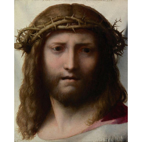 Head of Christ Black Modern Wood Framed Art Print with Double Matting by Correggio