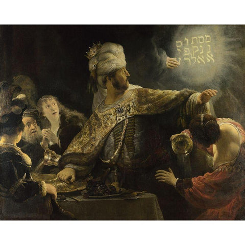 Belshazzars Feast Black Modern Wood Framed Art Print by Rembrandt