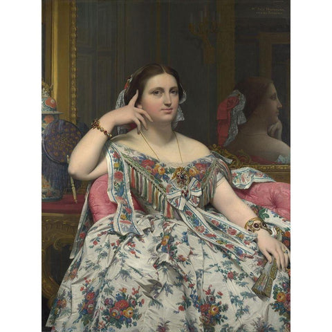 Madame Moitessier Gold Ornate Wood Framed Art Print with Double Matting by Ingres, Dominique