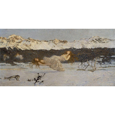 The Punishment of Lust Gold Ornate Wood Framed Art Print with Double Matting by Segantini, Giovanni