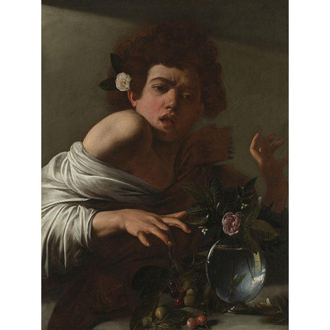 Boy Bitten by a Lizard Gold Ornate Wood Framed Art Print with Double Matting by Caravaggio