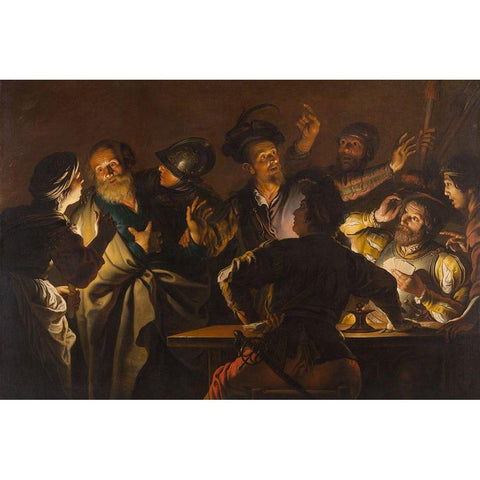 The Denial of St. Peter Black Modern Wood Framed Art Print with Double Matting by Seghers, Gerard