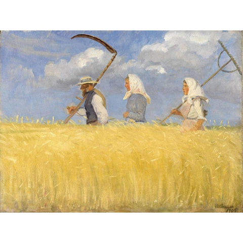 Harvesters Black Modern Wood Framed Art Print with Double Matting by Ancher, Anna