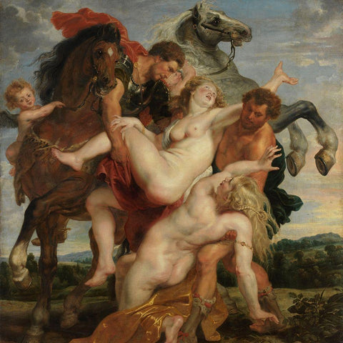 The Rape of the Daughters of Leucippus Gold Ornate Wood Framed Art Print with Double Matting by Rubens, Peter Paul