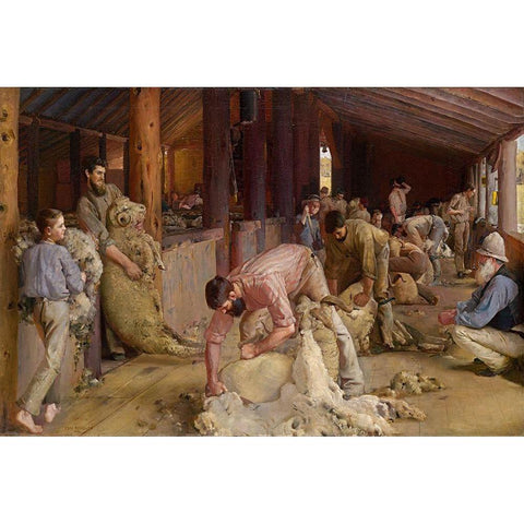 Shearing the Rams Gold Ornate Wood Framed Art Print with Double Matting by Roberts, Tom