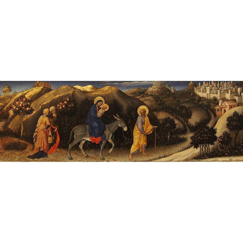 Flyght in Egypt, at Adoration of the Magi Black Modern Wood Framed Art Print with Double Matting by da Fabriano, Gentile