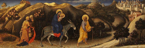 Flyght in Egypt, at Adoration of the Magi Black Ornate Wood Framed Art Print with Double Matting by da Fabriano, Gentile