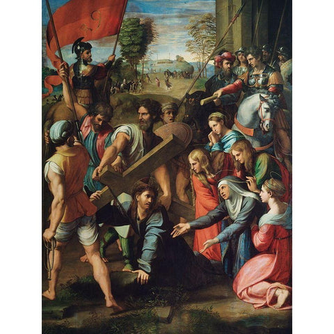 Christ Falling on the Way to Calvary Black Modern Wood Framed Art Print with Double Matting by Raphael