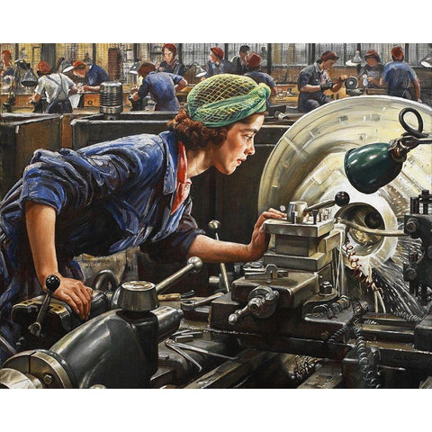 Ruby Loftus Screwing a Breech-ring Gold Ornate Wood Framed Art Print with Double Matting by Knight, Laura