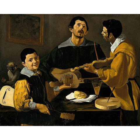 The Three Musicians Black Modern Wood Framed Art Print with Double Matting by Velazquez, Diego