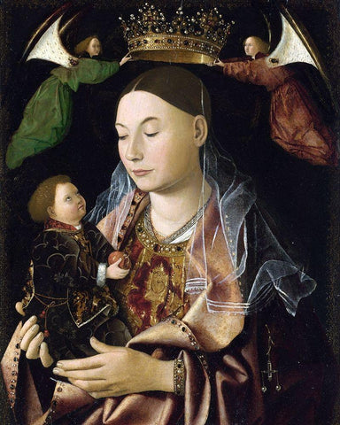 Salting Madonna Black Ornate Wood Framed Art Print with Double Matting by da Messina, Antonello