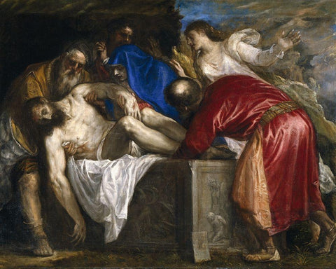 The Entombment Black Ornate Wood Framed Art Print with Double Matting by Titian