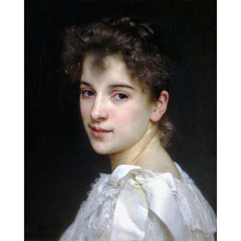 Gabrielle Cot Black Modern Wood Framed Art Print with Double Matting by Bouguereau, William-Adolphe