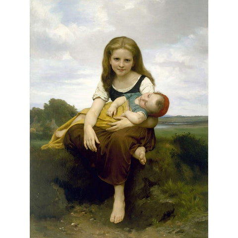 The Elder Sister Gold Ornate Wood Framed Art Print with Double Matting by Bouguereau, William-Adolphe