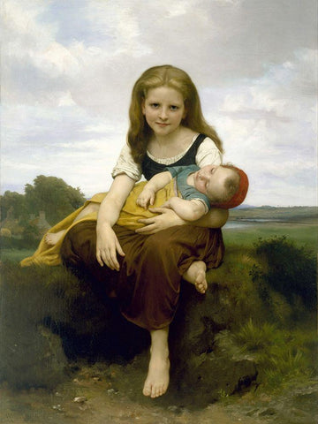 The Elder Sister White Modern Wood Framed Art Print with Double Matting by Bouguereau, William-Adolphe