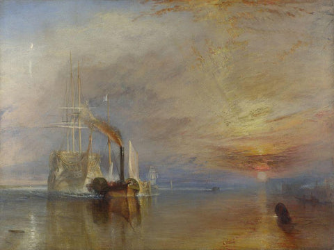 The Fighting Temeraire tugged to her last berth to be broken up White Modern Wood Framed Art Print with Double Matting by Turner, JMW