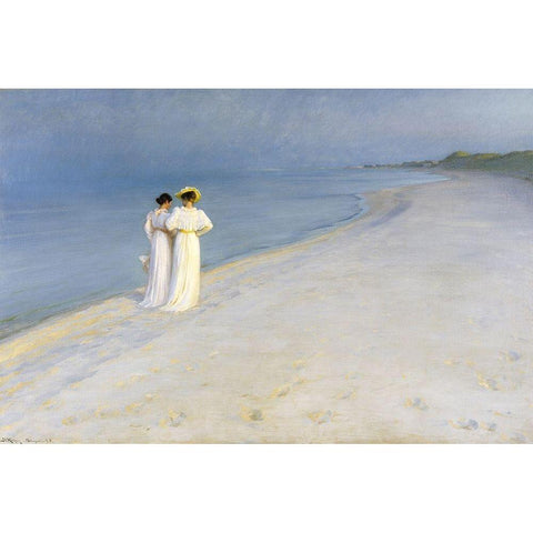 Summer evening on Skagens Beach White Modern Wood Framed Art Print by Kroyer, Peder Severin