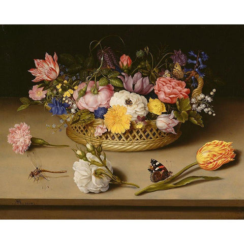 Flower Still Life Gold Ornate Wood Framed Art Print with Double Matting by Bosschaert the Elder, Ambrosius