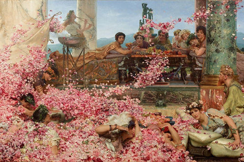 The Roses of Heliogabalus Black Ornate Wood Framed Art Print with Double Matting by Alma-Tadema, Sir Lawrence