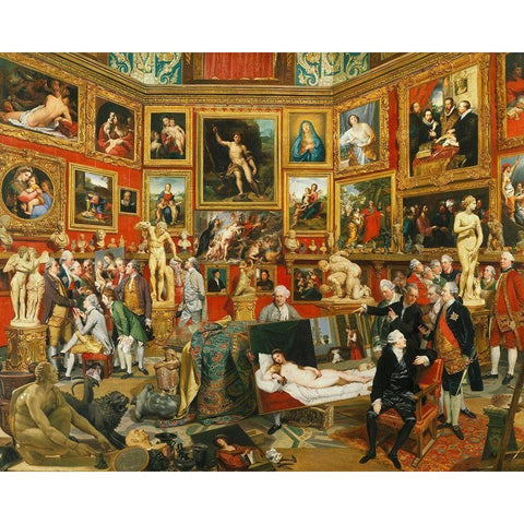 Tribuna of the Uffizi Gold Ornate Wood Framed Art Print with Double Matting by Zoffany, Johan