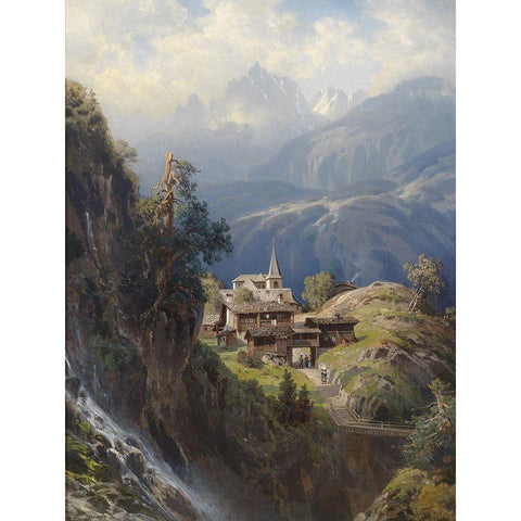 Village in the Bernese Alps White Modern Wood Framed Art Print by Mosengel, Adolf