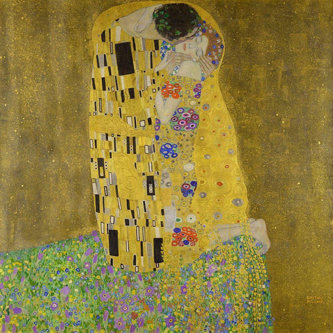 The Kiss Gold Ornate Wood Framed Art Print with Double Matting by Klimt, Gustav