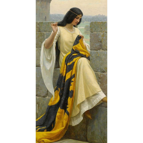 Stitching the Standard White Modern Wood Framed Art Print by Leighton, Edmund