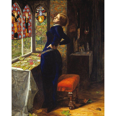 Mariana Gold Ornate Wood Framed Art Print with Double Matting by Millais, John Everett